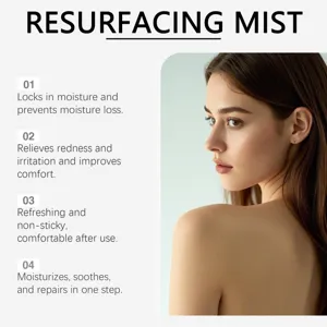 Detail view of resurfacing mist, locking in moisture and soothing skin effectively.