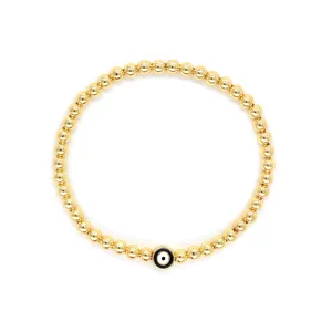 Vue détaillée d'un bracelet œil protecteur avec des perles plaquées or 18 carats.