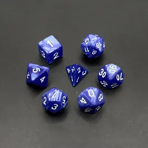 Set di 7 dadi poliedrici blu marmorizzati di alta qualità per giochi di ruolo da tavolo