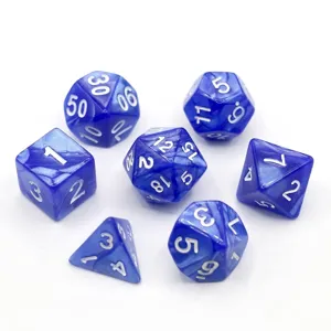 Set premium da 7 dadi poliedrici trama marmo blu per giochi da tavolo DND e RPG