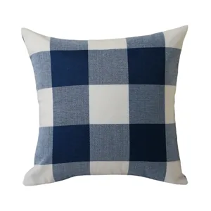 Blau-weiß karierter Kissenbezug aus Polyester-Leinen für die Heimdekoration