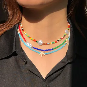 Collana choker bohémien perline colorate multistrato perla stella marina gioielli donna