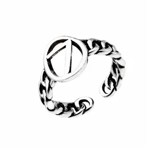 Vintage Thai silver open ring featuring a unique geometric circular design for hip hop style.