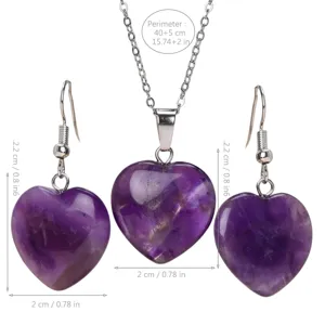 Detailed view of the fashion amethyst heart necklace and earrings set, natural stone jewelry.