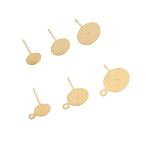 14K vergulde messing platte ronde oorknopjes stift pennen met en zonder oogje voor DIY sieraden maken