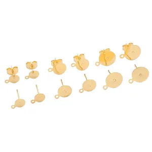 14K vergulde messing platte oorknopjes stift met oogje DIY sieraden maken accessoires