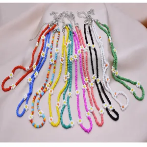 Set di collana girocollo con margherite di perline colorate per donna, gioielli floreali.