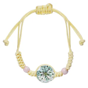Bracciale in corda intrecciata fatto a mano con sfera di vetro di fiori secchi stile boho