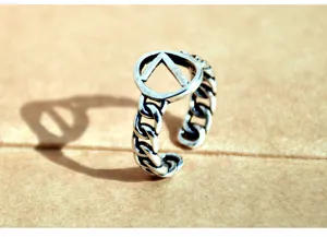 Vintage Thai silver open ring for women, punk chain geometric adjustable couple ring.