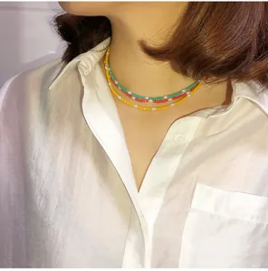 Primavera verano nueva gargantilla multicapa de cristal colorido y perlas para mujer