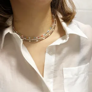 Collar Gargantilla Bohemio de Cristal Colorido y Perla Artificial para Mujer Collar de Cadena de Cuentas de Múltiples Capas Joyería Regalo