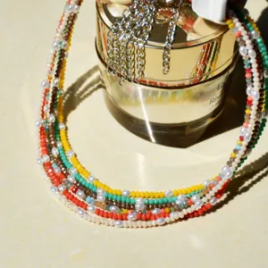Collar choker multicapa de cristal colorido y perlas para mujer joyería de verano moda