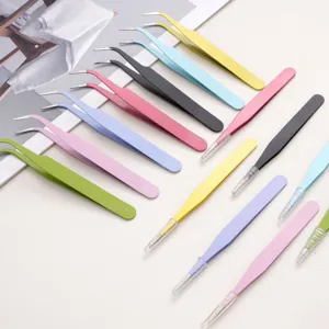 Colorful stainless steel tweezers macaron shades precision craft nail art DIY jewelry tools detail