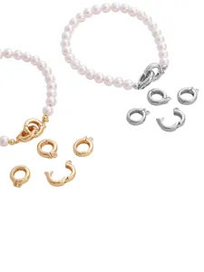 DIY pearl bracelet necklace set with gold and silver spring ring clasps for jewelry.