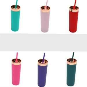 16oz frosted rubber painted straight straw tumbler with rose gold lid in vibrant colors