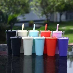 480ml double wall plastic straw tumbler for boba milk tea stylish drinking water cup!