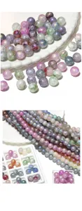 Colorful crackle glass beads for DIY jewelry making, sparkling aurora loose crystal beads.
