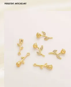 14K gold plated brass paved zircon rose flower charms for DIY handmade jewelry making