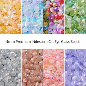 Cuentas de Vidrio Ojo de Gato Irisadas Aurora Cuentas Sueltas Redondas Separadoras para Hacer Pulseras Collares Fai da Te Artesanía