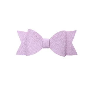 Purple faux leather bow detail, textured bowknot accessory, cute hair decoration element.