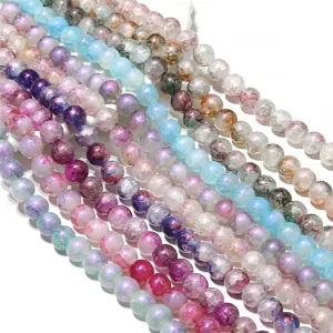 Colorful crackle glass beads for DIY jewelry making bracelets handmade crafting accessories shiny.