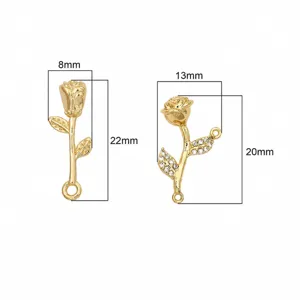 14K gold plated brass rhinestone rose flower pendant DIY handmade jewelry making component