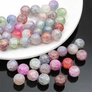 Colorful cracked glass beads for DIY jewelry making, sparkling handmade beaded bracelets