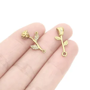 Gold plated rose flower charm pendant for DIY handmade jewelry making necklace bracelet