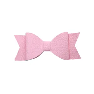 Pink leather bow accessory, double layer bowknot decor, cute style hair clip for daily wear.