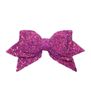 Close-up detail shot of the sparkly pink glitter bow accessory, perfect for custom decoration.