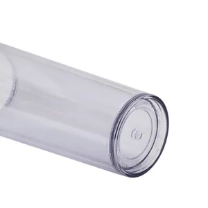 Clear plastic water tumbler bottom detail view, durable and safe material design.