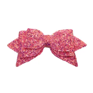 Pink glitter bow accessory for tumbler straw cup, sparkling multi-layer cute bow charm.