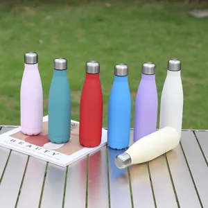 Colorful 500ml stainless steel vacuum insulated cola water bottle with rubber paint finish.