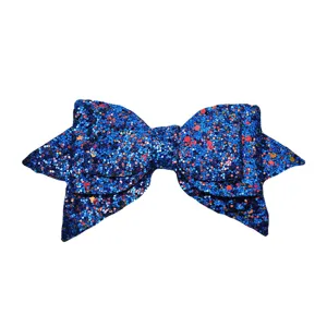 Blue sequin bow accessory for cups or hair, sparkly glitter bow decoration for stylish DIY.