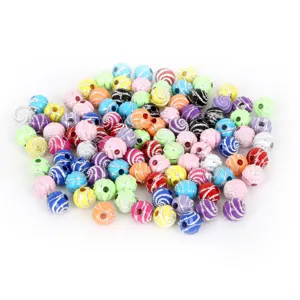 Bunte gestreifte Acryl-Rundperlen DIY handgemachte Schmuck Armband Handy-Kette lose Perlen