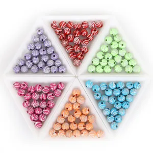 Bunte Acryl-Runde Perlen mit silbernem Glitzer-Muster, ideal für DIY-Armbänder und Bastelarbeiten.