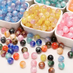Colorful Starry Sky Resin Beads Fine Glitter Gradient Round Beads DIY Handmade Jewelry Making Accessories Craft Supplies