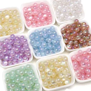 Acryl UV-Galvanisiert Gelee Katzenaugen Perlen Für DIY Schmuckherstellung Bunte Runde Perlen Für Armband Halskette Zubehör