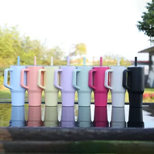 Gran Capacidad Vaso Térmico de Acero Inoxidable Con Asa y Paja Taza de Viaje Portátil