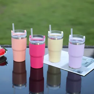 Portable double wall insulated tumbler with straw and lid, ideal for travel and outdoor use.