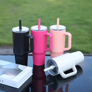 Vaso térmico de acero inoxidable 304 con asa y pajita para deportes al aire libre y coche