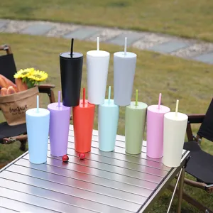 Gobelets colorés en inox avec paille, bouteilles d'eau de camping, design mignon.