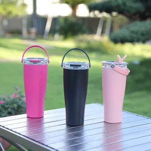 Bicchiere termico in acciaio inossidabile con coperchio e manico per viaggi all'aperto