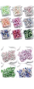 Perles de verre craquelé colorées rondes en vrac pour bijoux faits main bracelets DIY.