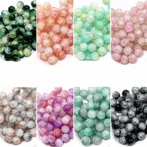 Perles en Verre Craquelées Bicolores Perles en Vrac Rondes Lampwork Pour la Fabrication de Bijoux DIY Bracelets Colliers Boucles d'Oreilles