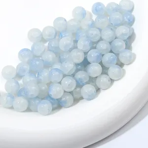 Perles de verre craquelees bleu clair perles rondes en vrac pour bijoux faits main