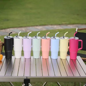 40oz stainless steel insulated tumbler with handle and straw, colorful portable travel mug.