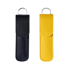 Detailed view of leather key case and tool storage pouch, featuring black and yellow styles.