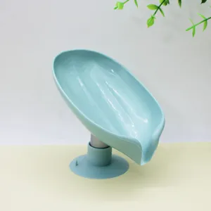 Leaf shaped soap dish with suction cup drain holder for bathroom kitchen home storage use.