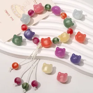 Cute 3D cat head UV color changing cat eye resin beads DIY handmade bracelet jewelry details